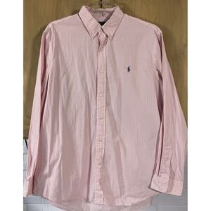 Ralph Lauren Classic Fit Mens XL Pink White Stripe Long Sleeve Button Down Shirt